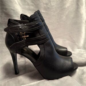 Michael Kors Black Heeled Boots with Gold Accents